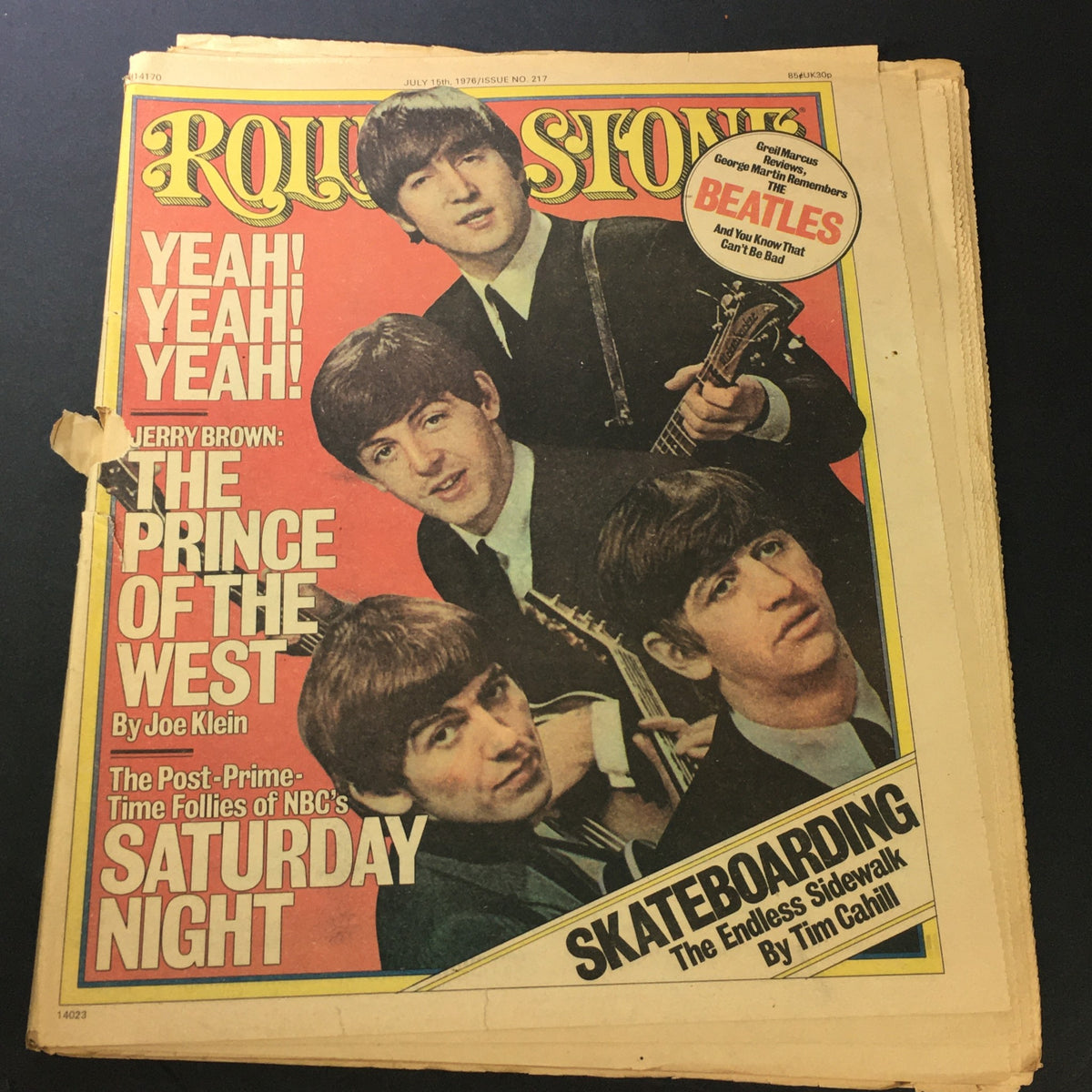 Cover of VTG Rolling Stone Magazine July 15 1976 featuring The Beatles and Jerry Brown, showcasing vintage music culture.