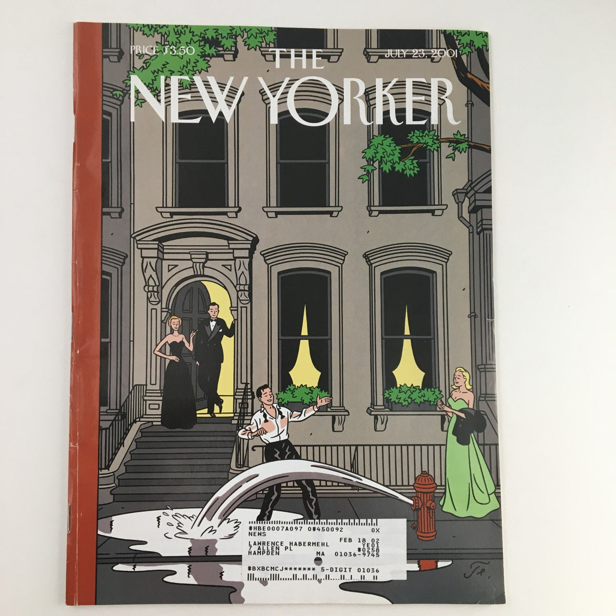 Cover of The New Yorker from July 23, 2001, featuring vibrant theme art by Jean-Claude Floc'h, showcasing a sophisticated scene with elegantly dressed figures.