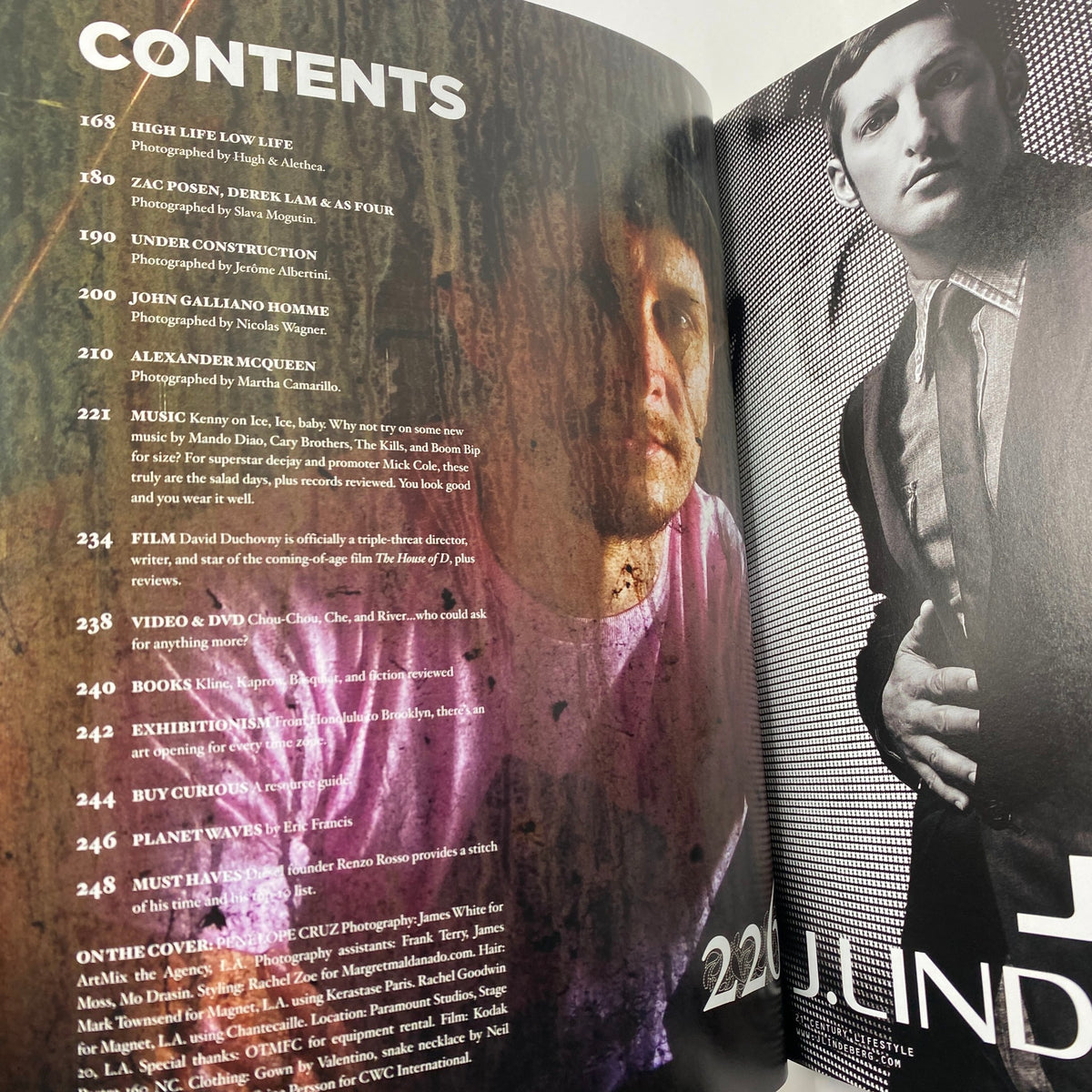 Contents page of Flaunt Magazine 2005 #62 showcasing various articles and features, including fashion and interviews with designers, reflecting mid-2000s cultural trends.