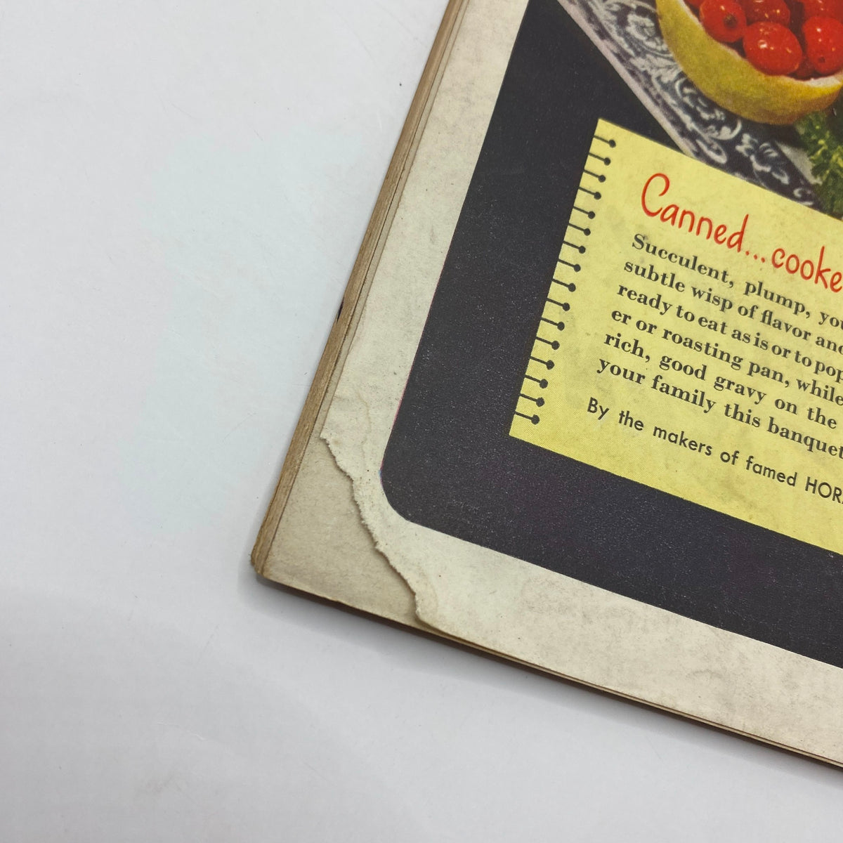 Close-up detail of the VTG Time Magazine June 28 1948 Vol 51 No. 26, featuring an advertisement with food visuals, showcasing vintage magazine design elements.