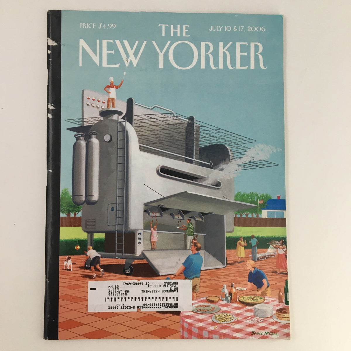 Cover of The New Yorker Magazine July 10 2006, featuring imaginative theme art by Bruce McCall, showcasing a whimsical outdoor scene with people, a large futuristic structure, and a playful atmosphere.