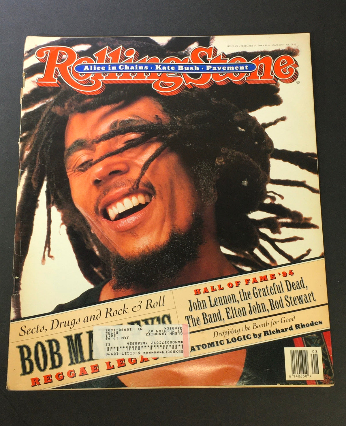 Vintage Rolling Stone Magazine from February 24, 1994 featuring Bob Marley on the cover, highlighting reggae culture and music icons.