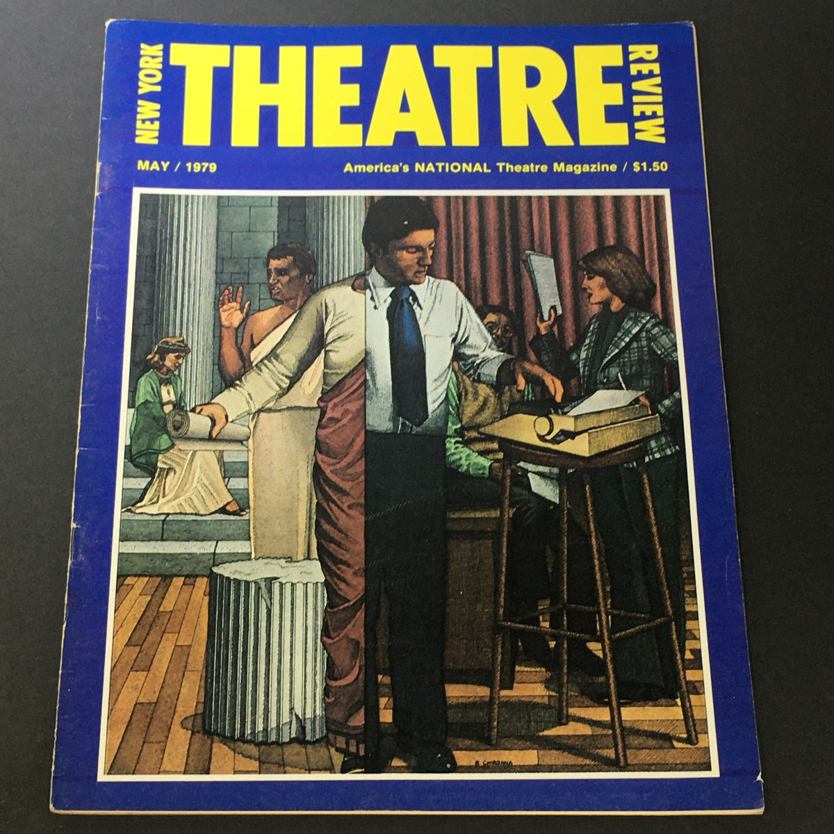 Vintage New York Theatre Review Magazine May 1979 cover featuring an artistic depiction related to the theme 'Bent' at the Royal Court, showcasing characters from the theatre scene.