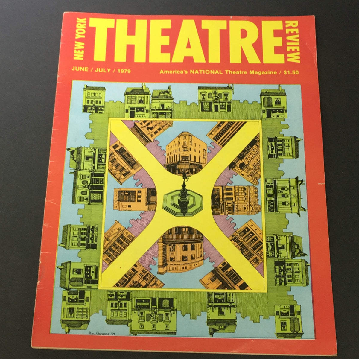 Cover of VTG New York Theatre Review Magazine June-July 1979 featuring a colorful and artistic design by Ron Chironna, showcasing a vibrant theme representative of the theater scene.