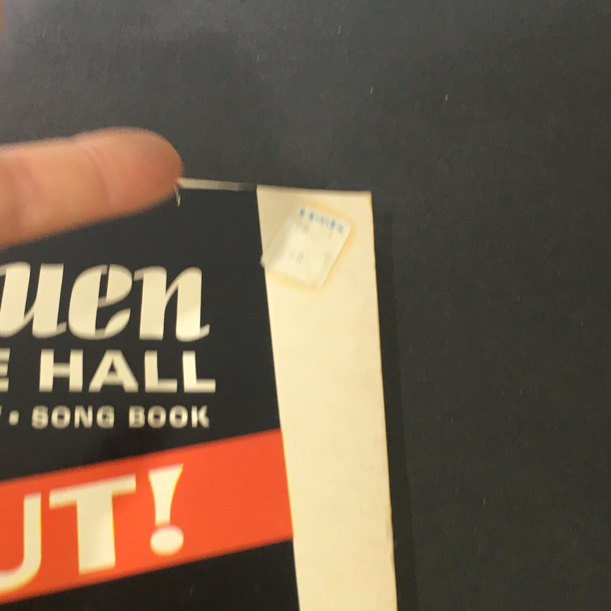 VTG Rod McKuen at Carnegie Hall Birthday Concert & Songbook from January 1970, featuring the cover with a price tag and red 'OUT!' banner. The cover displays wear and some marks.