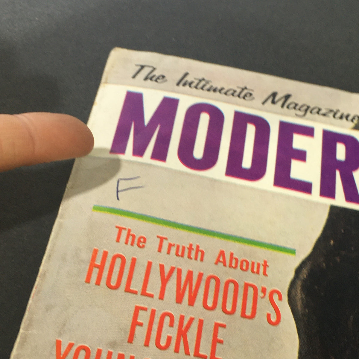 Cover of VTG The Intimate Magazine Modern Stars November 1960 showing the title 'MODERN' and the tagline 'The Truth About Hollywood's Fickle Young Stars' with a finger pointing at the magazine.
