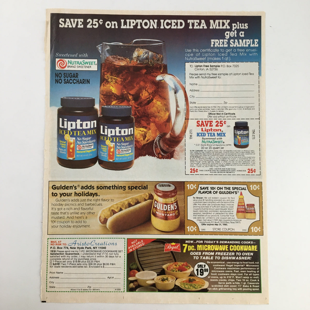 1984 Planters King Size Corn Chips Circular Coupon Advertisement featuring a promotional offer on Lipton Iced Tea Mix and a free sample, presented in a vintage print ad format.