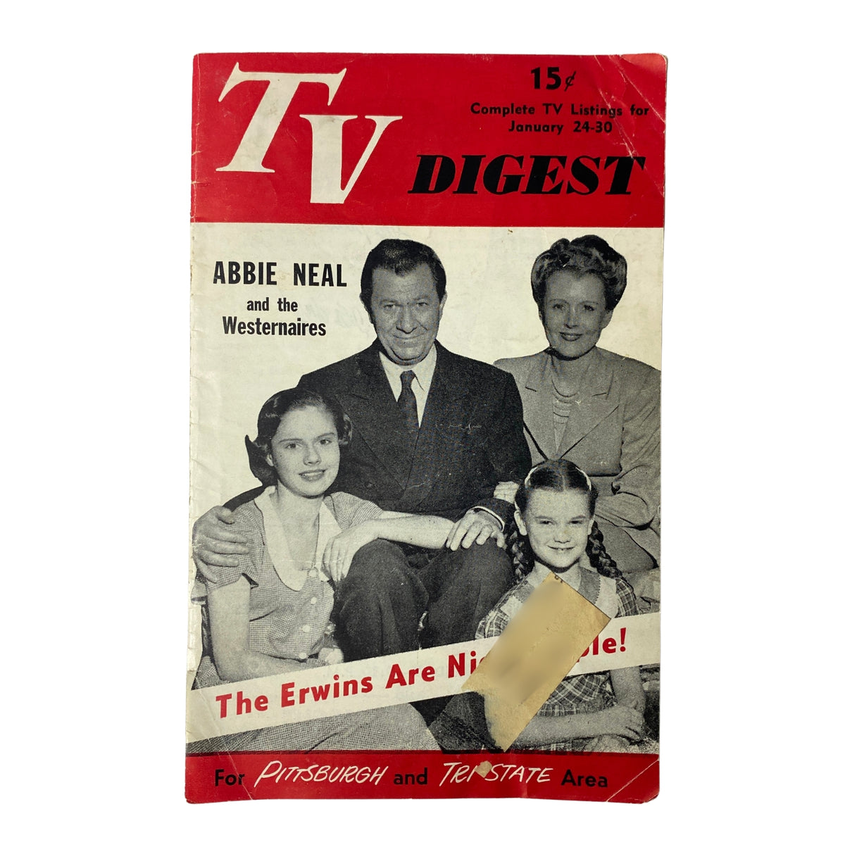 TV Digest Magazine January 24, 1953 cover featuring Abbie Neal and the Westernaires, along with The Erwins, showcasing regional television personalities.