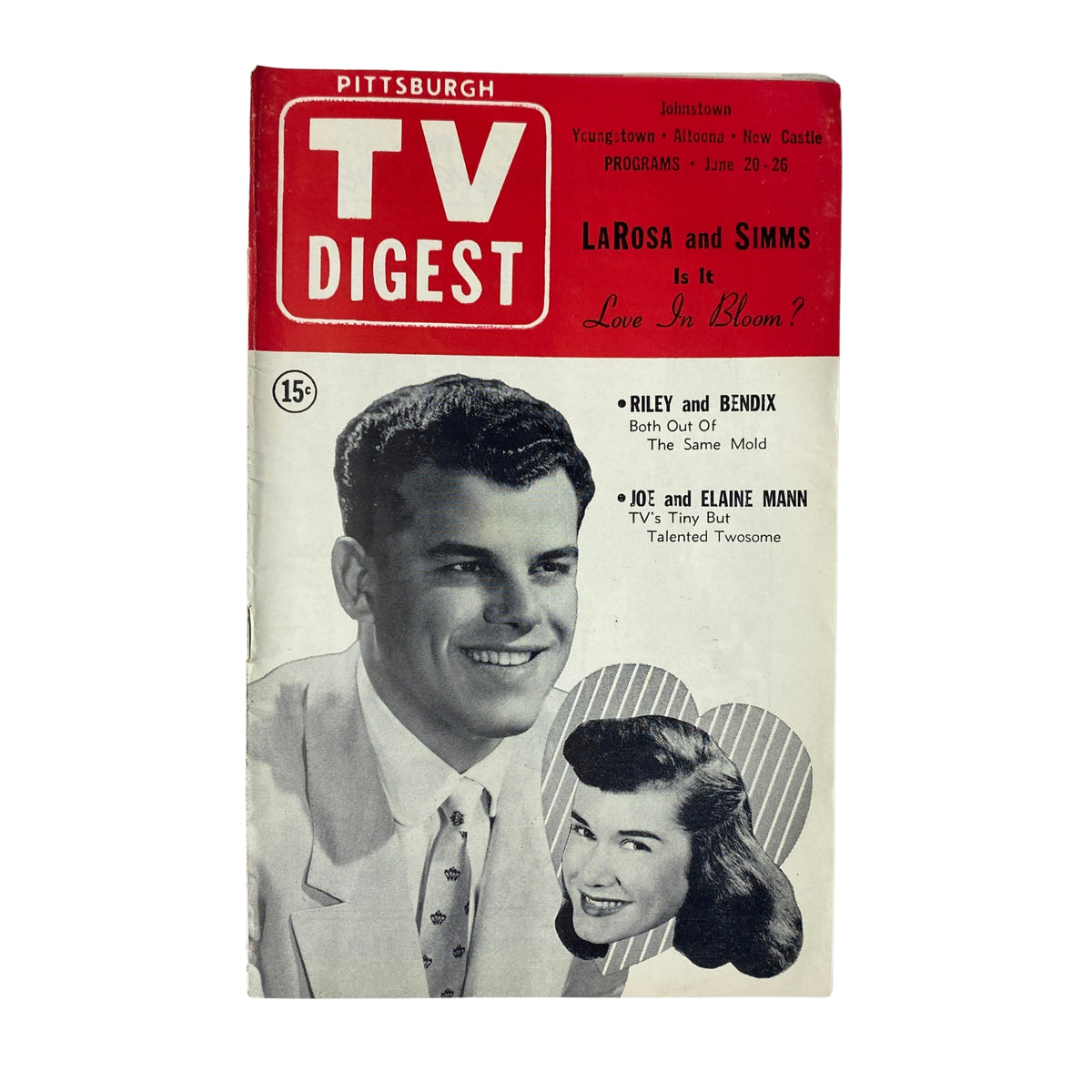 Cover of TV Digest Magazine, June 20, 1953 featuring LaRosa and Simms, with headlines about TV programs and features; Pittsburgh Edition.