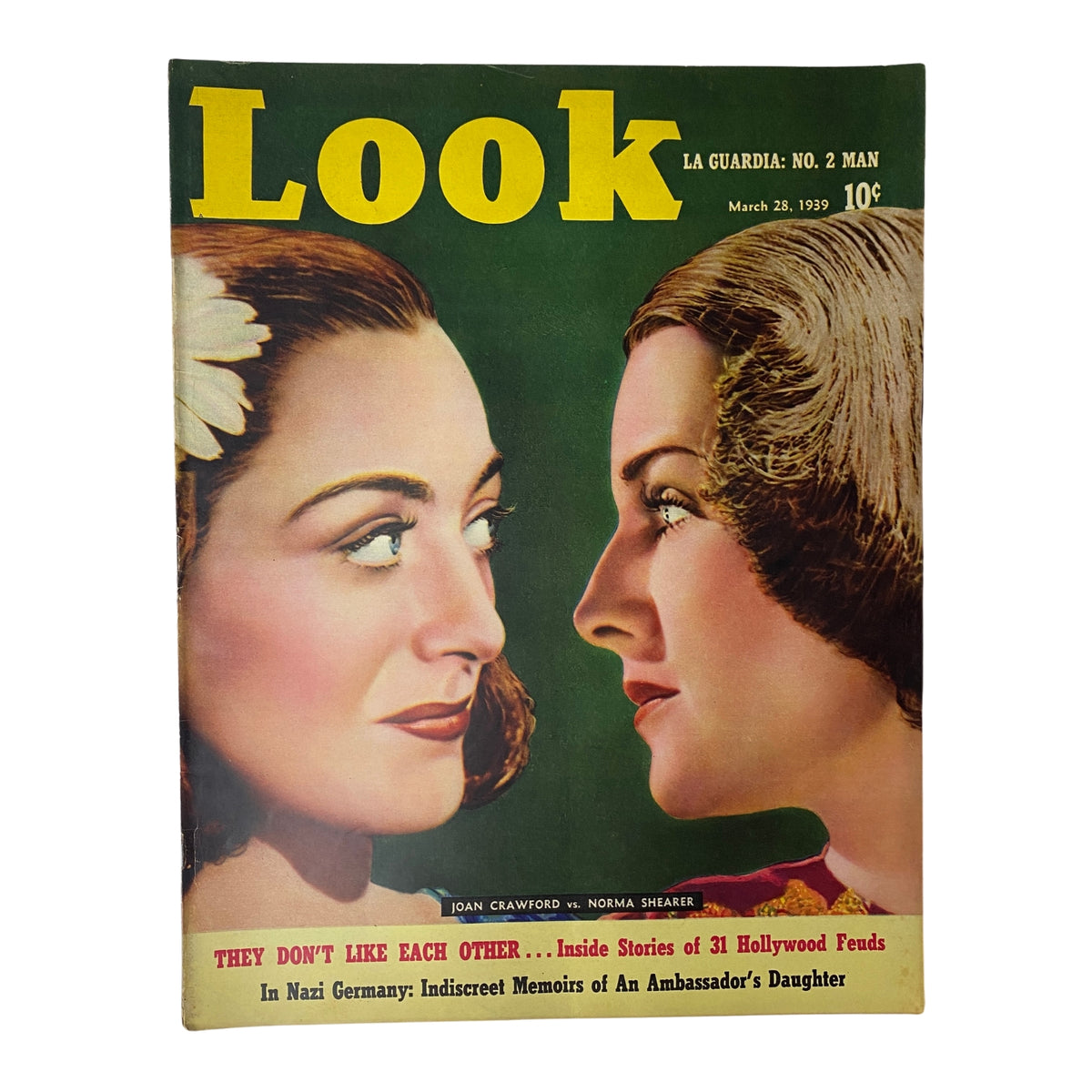 Cover of Look Magazine, March 28, 1939 featuring Joan Crawford and Norma Shearer, highlighting cinematic glamour and Hollywood rivalries. Vintage collectible in very good condition.