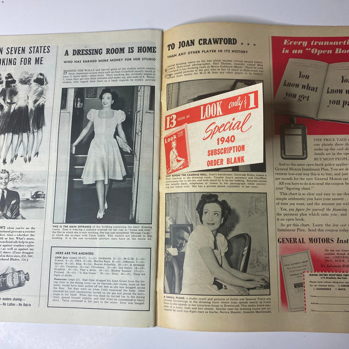 A Dressing Room is Home article in Look Magazine March 12, 1940, featuring Joan Crawford and an overview of her life in the film industry.