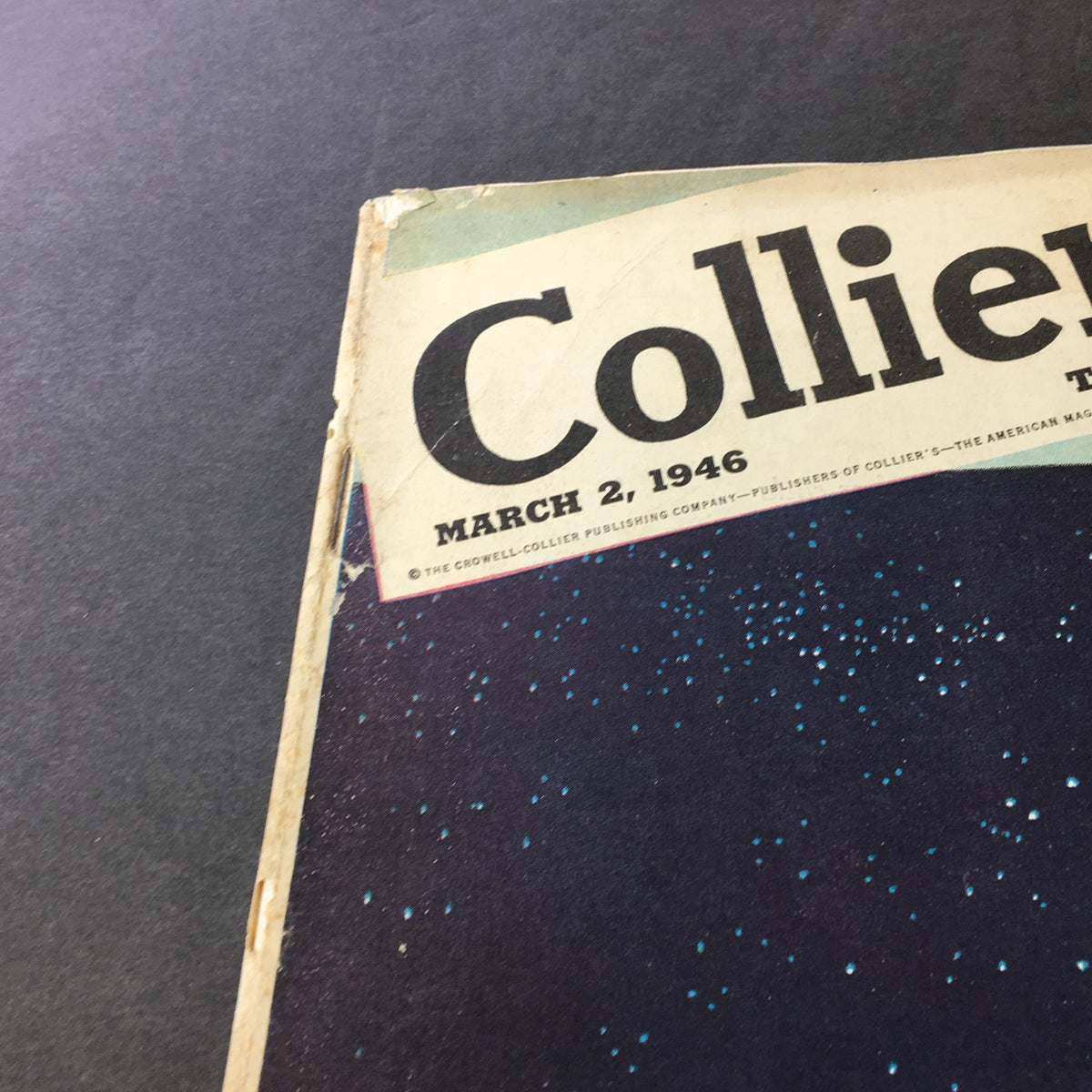 Close-up of the top section of the VTG Collier's Magazine dated March 2, 1946, displaying the magazine title and date.