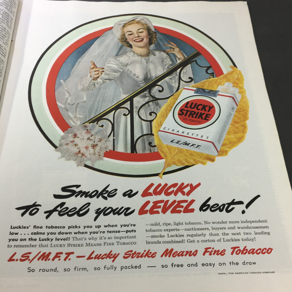 Collier's Magazine June 11 1959 advertisement for Lucky Strike cigarettes, featuring a smiling woman promoting the product as 'Lucky Strike Means Fine Tobacco'.