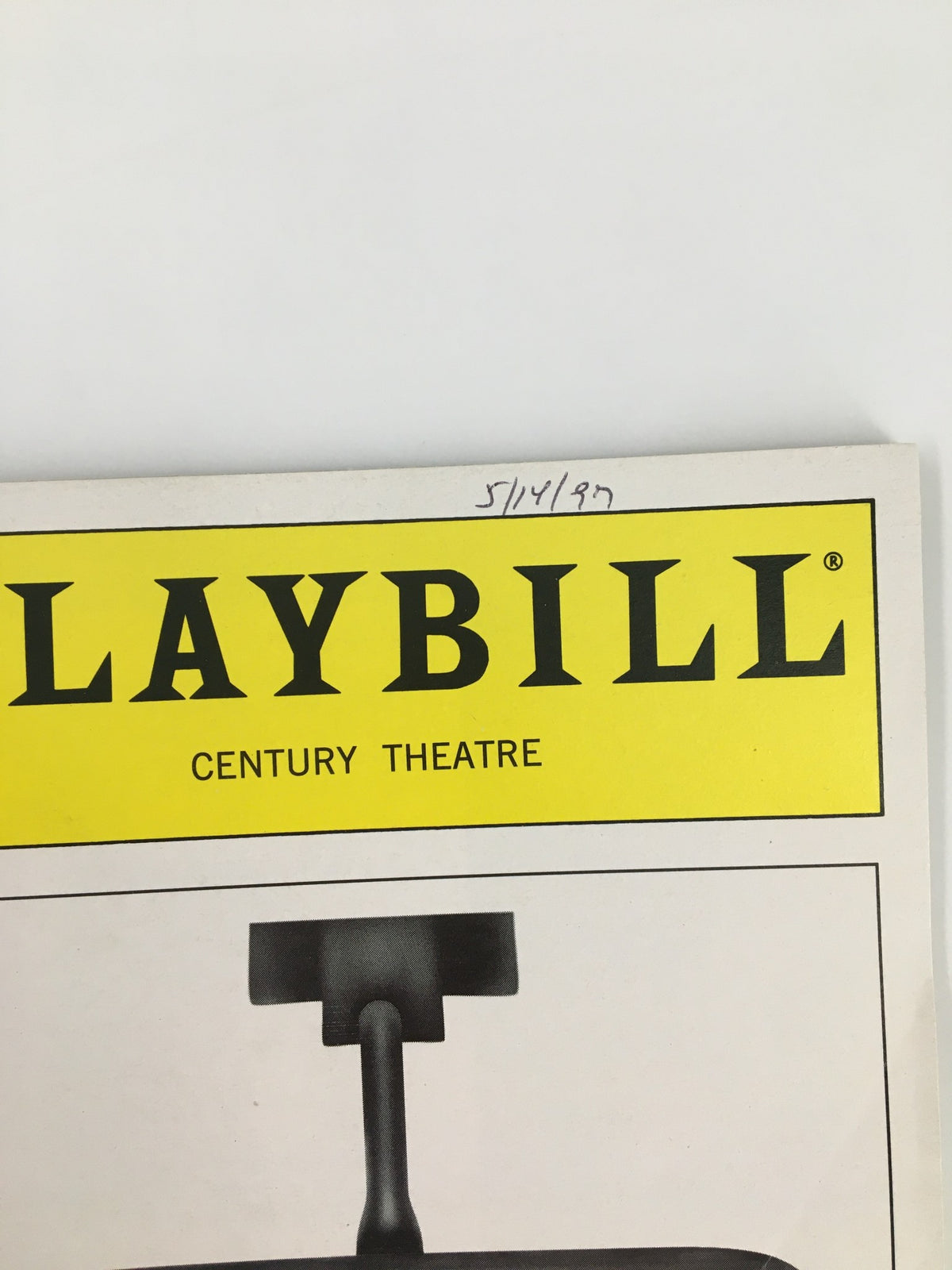 Close-up of the 1997 Playbill for 'How I Learned To Drive,' highlighting the Century Theatre logo and the date handwritten on the top.