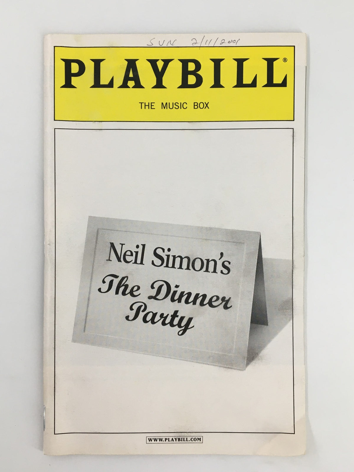 2001 Playbill The Music Box featuring Neil Simon's The Dinner Party, showcasing the play's title on the front cover.