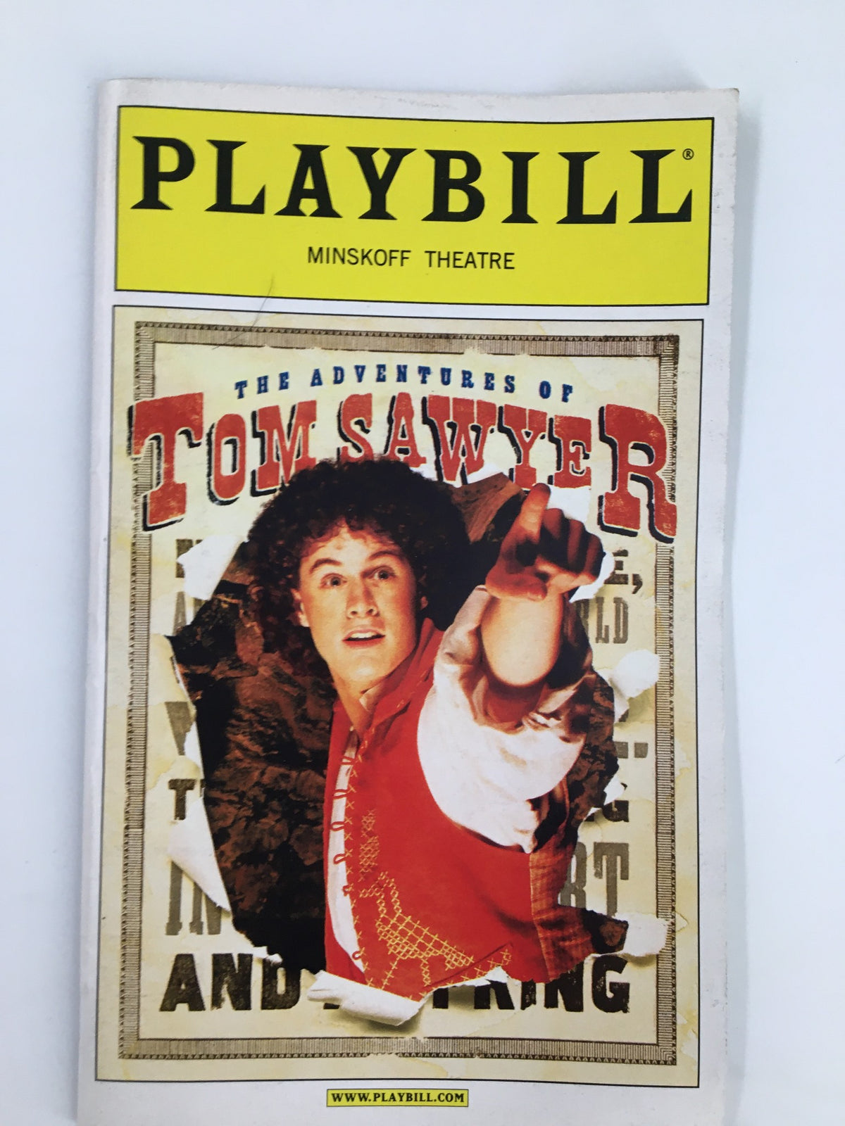 2001 Playbill for The Adventures of Tom Sawyer at Minskoff Theatre featuring Joshua Park on the cover.