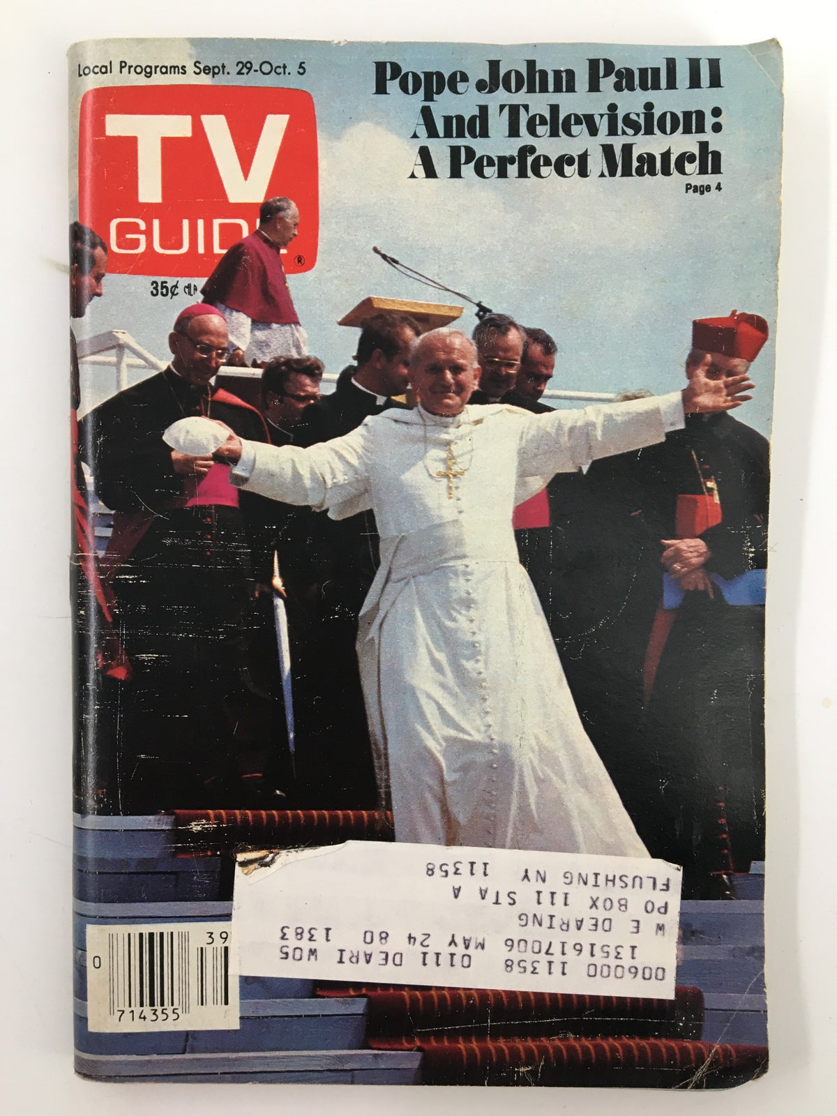 Cover of TV Guide Magazine September 29 1979 featuring Pope John Paul II with a headline about his visit and relationship with television.