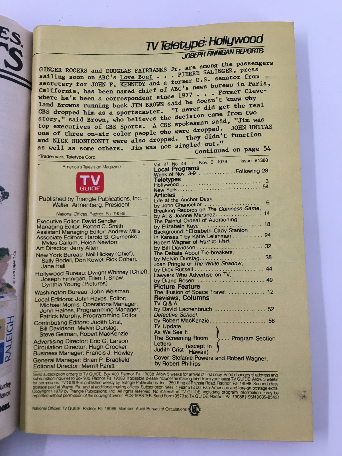 Inside page of TV Guide Magazine from November 3, 1979, displaying TV programming details and features. Part of the New York Metro Edition, reflecting the television landscape of the late 70s.