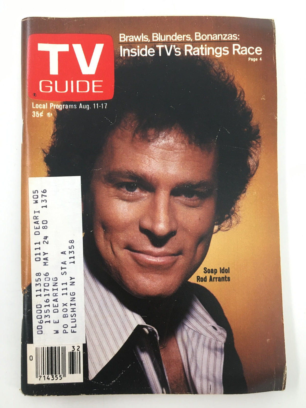 TV Guide Magazine August 11 1979 featuring Rod Arrants on the cover, showcasing a smiling portrait of the soap idol with curly hair, capturing the essence of 1970s television culture.
