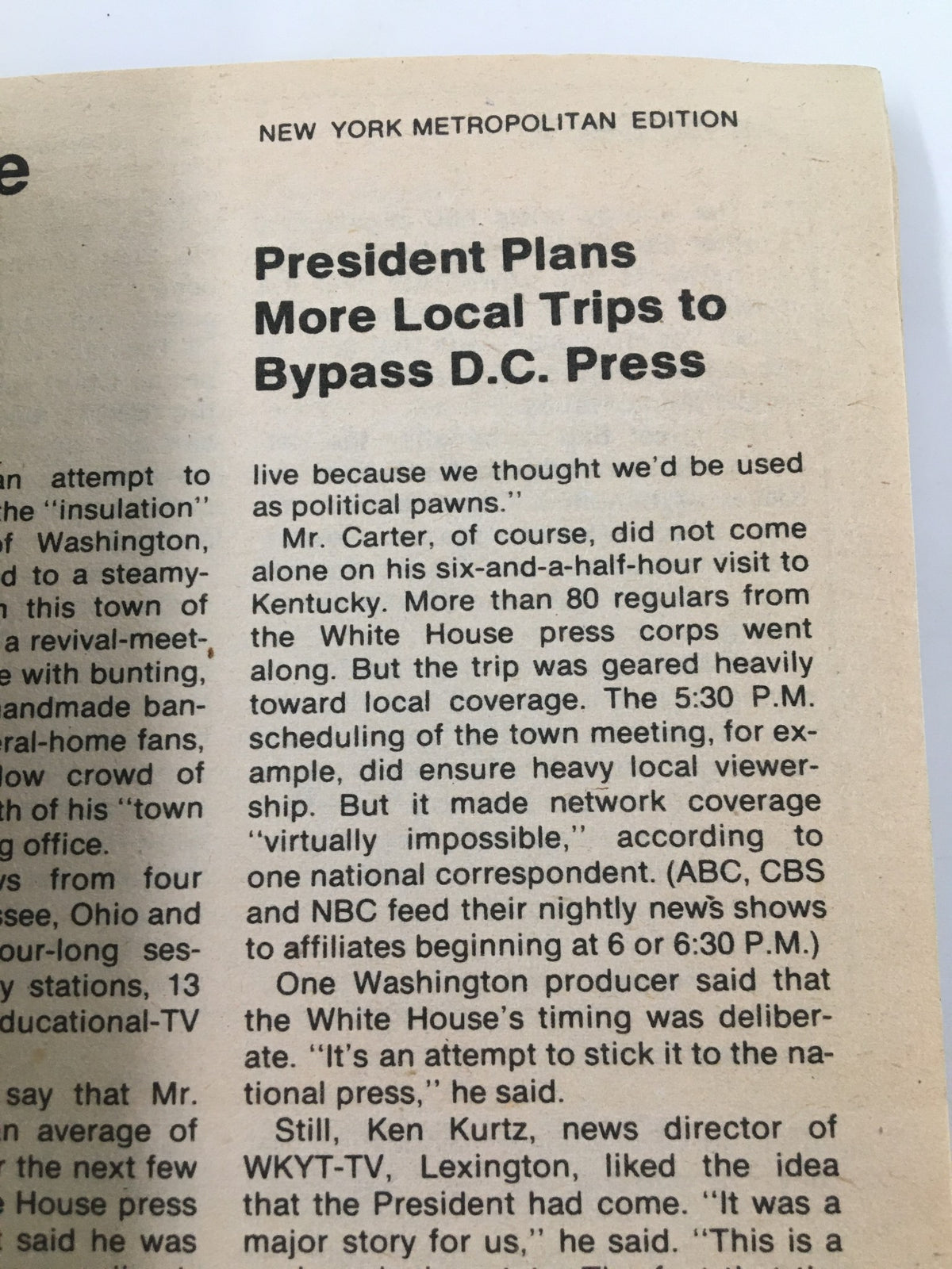 Page from TV Guide Magazine August 11 1979 titled 'New York Metropolitan Edition,' discussing political events, illustrating the magazine's diverse coverage of television and current affairs.