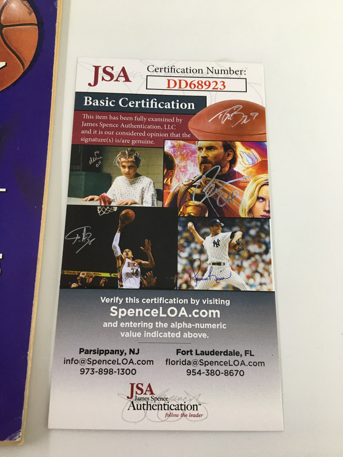 JSA Certification card for Eddie Jones Beckett Basketball #84 July 1997, verifying the authenticity of the autographed magazine.
