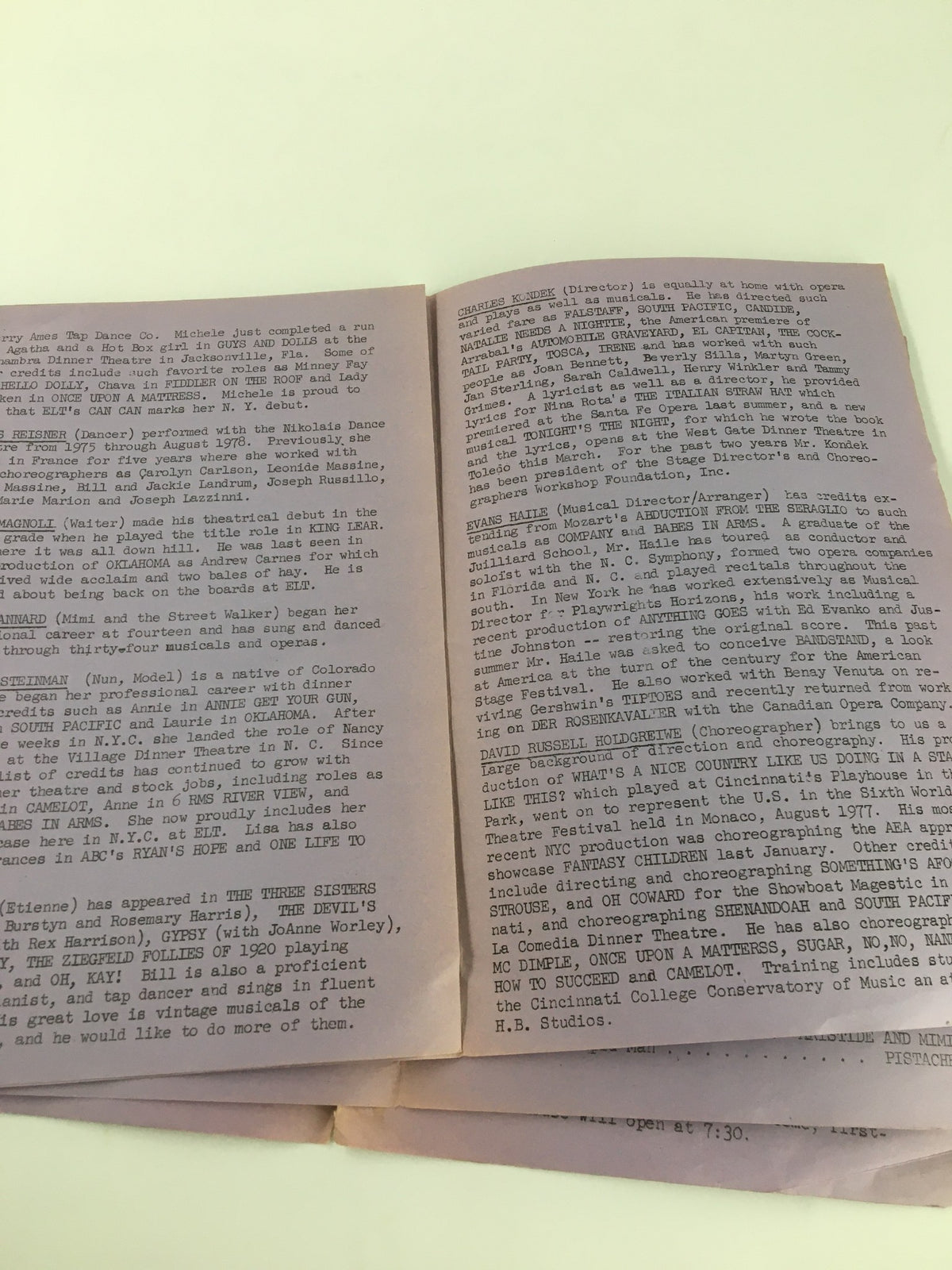 Another inside page of the 1978 Performing Arts Repertory Theatre Can Can program listing participants and their roles in the production.