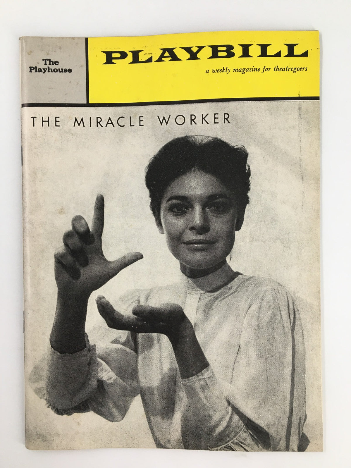 1960 Playbill from The Playhouse featuring The Miracle Worker, showcasing a vintage cover image with a prominent illustration related to the play.