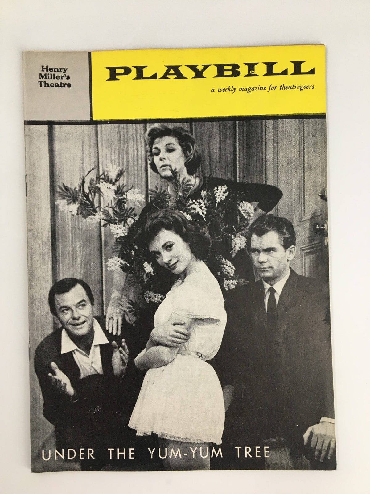 1960 Playbill for Under The Yum-Yum Tree at Henry Miller's Theatre featuring Gig Young, showcasing a vintage cover with actors and floral arrangements.