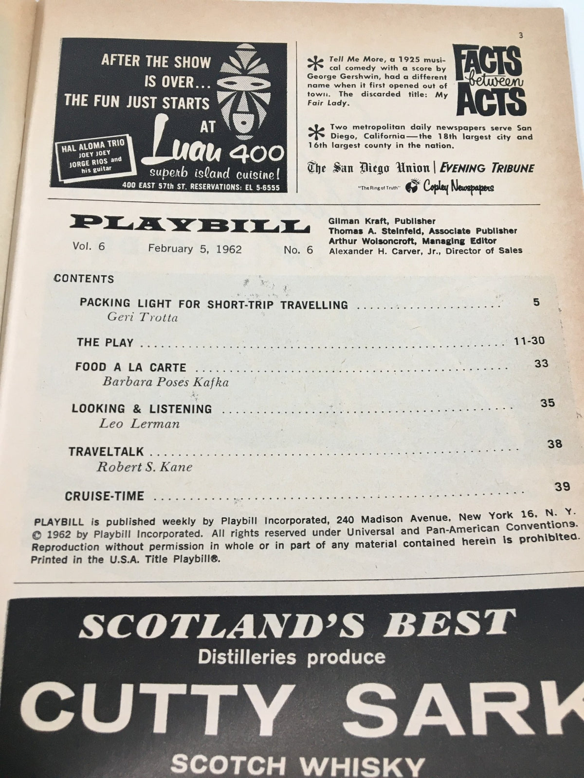 1962 Playbill from the Anta Theatre featuring content details, including performances in A Man For All Seasons and advertisements.