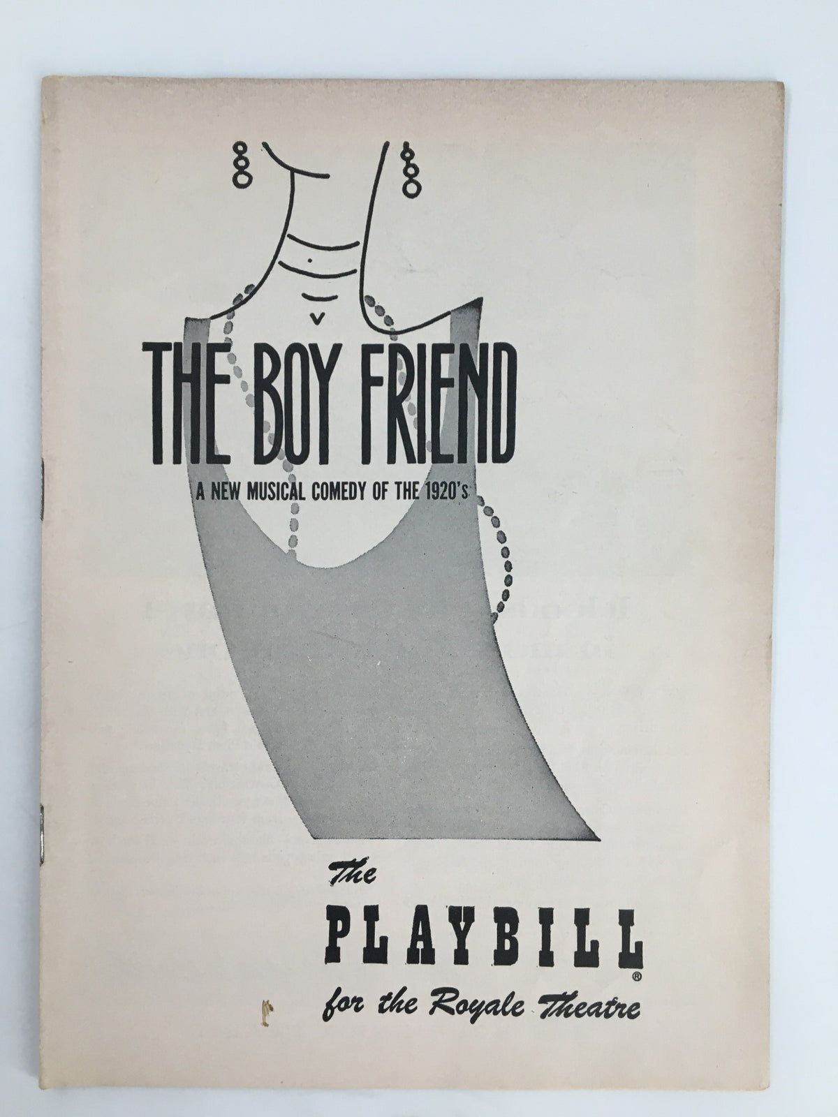 1955 Playbill for The Boy Friend at the Royale Theatre featuring a unique cover design showcasing a vintage style reminiscent of the 1920s musical comedy.