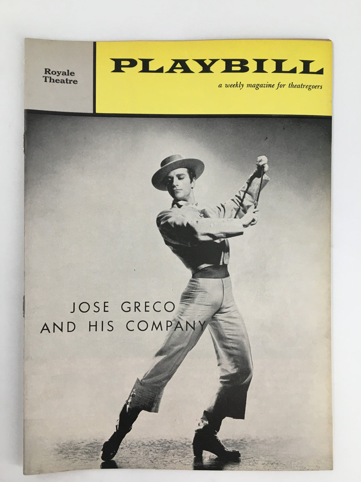 1961 Playbill from Royale Theatre featuring Jose Greco and His Company, showcasing an iconic photograph of a dancer in performance.