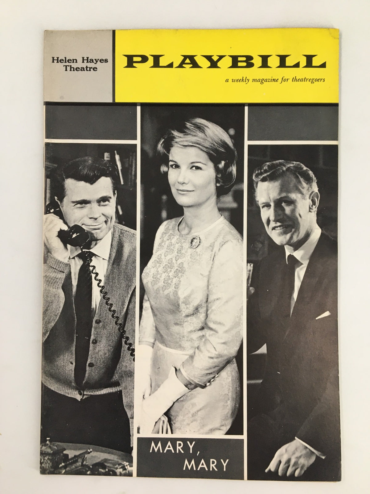 1962 Playbill for the production 'Mary, Mary' at Helen Hayes Theatre featuring Barry Nelson, Edward Mulhare, and a woman in period fashion.