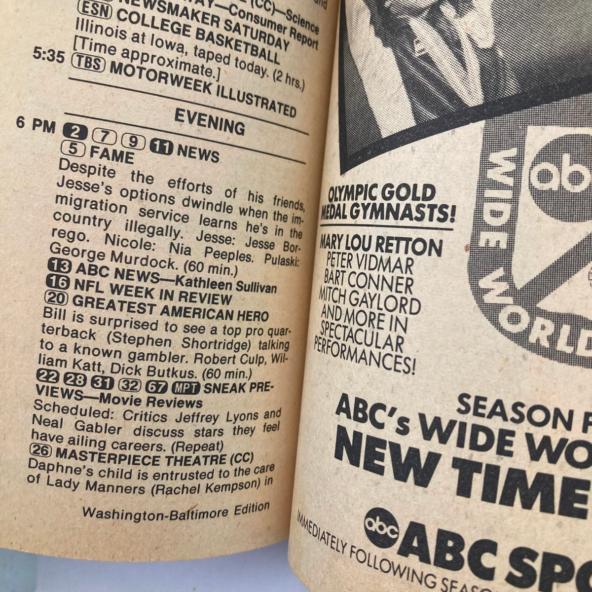 Inside page of TV Guide Magazine from January 5, 1985, displaying evening TV schedule details including shows like 'Fame,' 'ABC News,' and 'Greatest American Hero.' This magazine highlights entertainment from the era related to Elvis Presley.