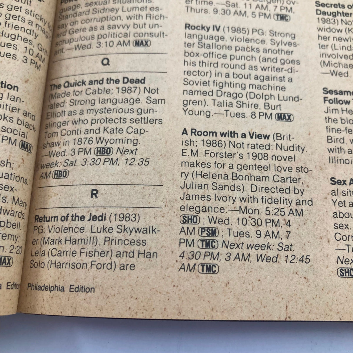 Interior page of TV Guide Magazine October 24, 1987, displaying TV show listings including 'Return of the Jedi' and 'The Quick and the Dead'.