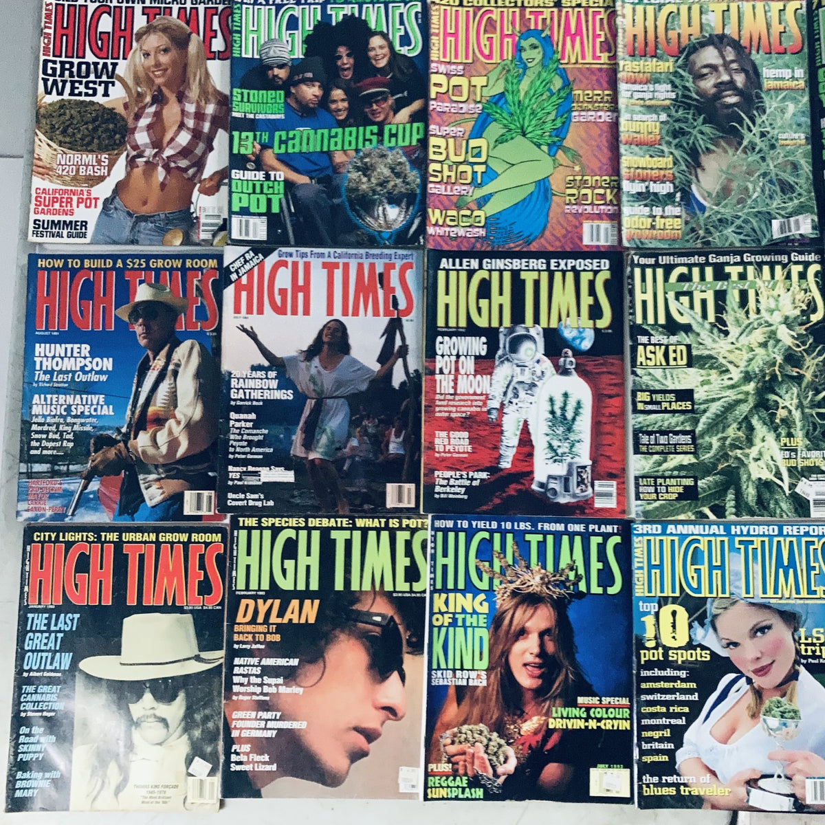 Lot of 53 90s and Early 2000-2007 High Times Magazine covers featuring cannabis culture, including iconic figures and events.