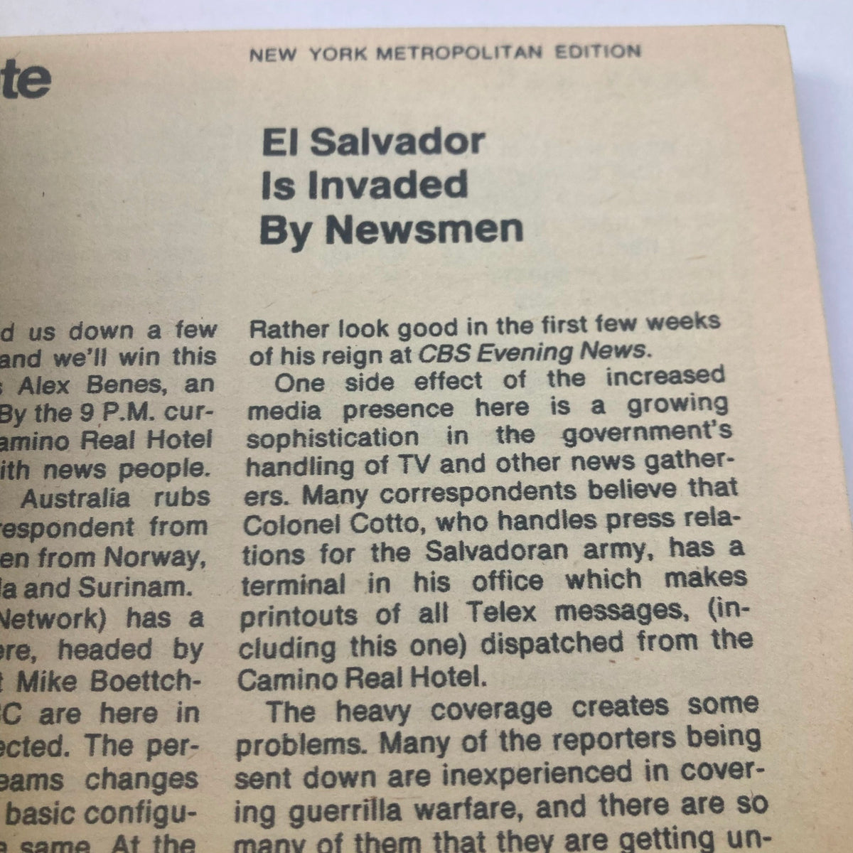 Article titled 'El Salvador Is Invaded By Newsmen' featured in TV Guide Magazine March 28, 1981, highlighting journalism during the Salvadoran conflict.