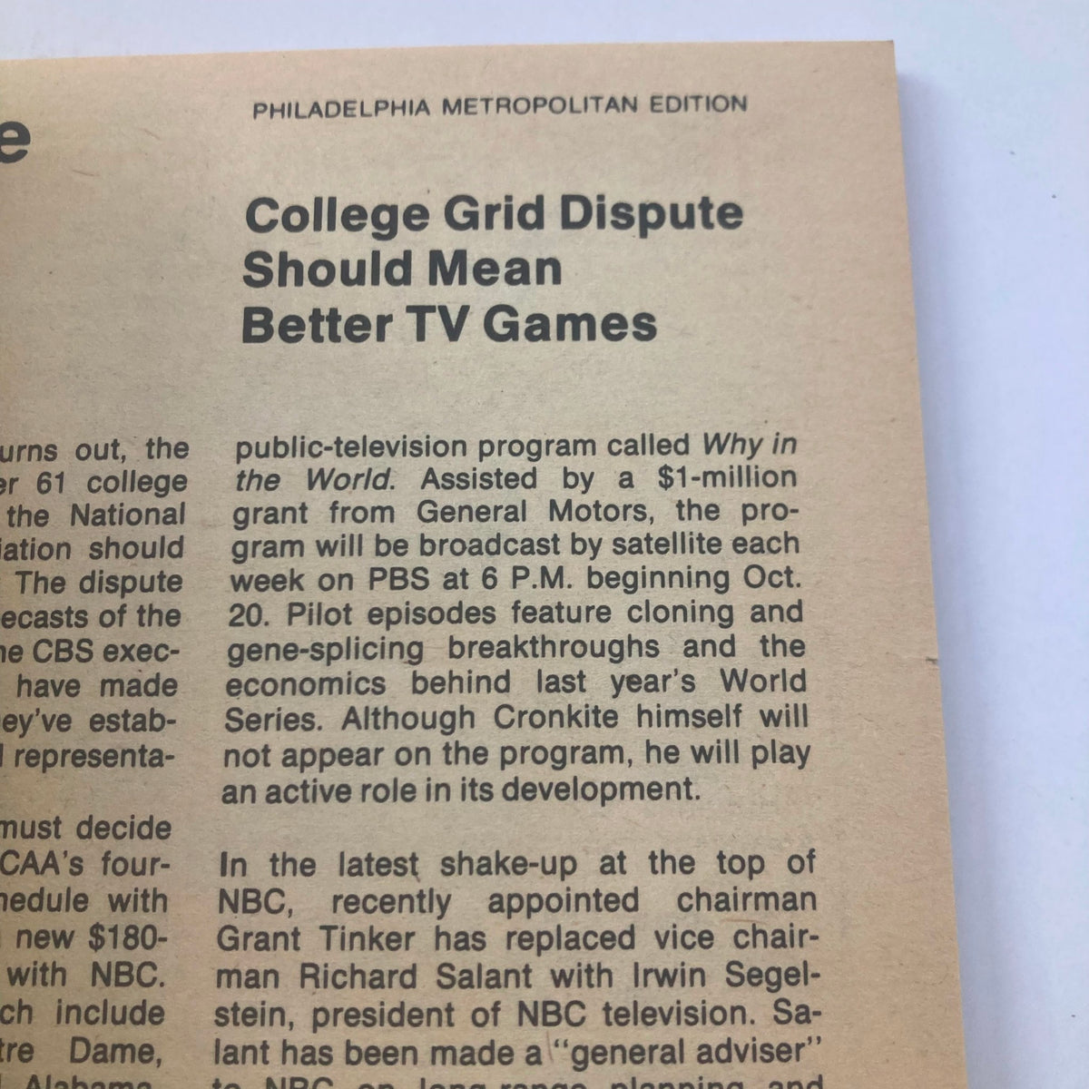 Interior page from the Philadelphia Metropolitan Edition of TV Guide Magazine September 5 1981 discussing programming and television trends, featuring an article titled 'College Grid Dispute Should Mean Better TV Games'.