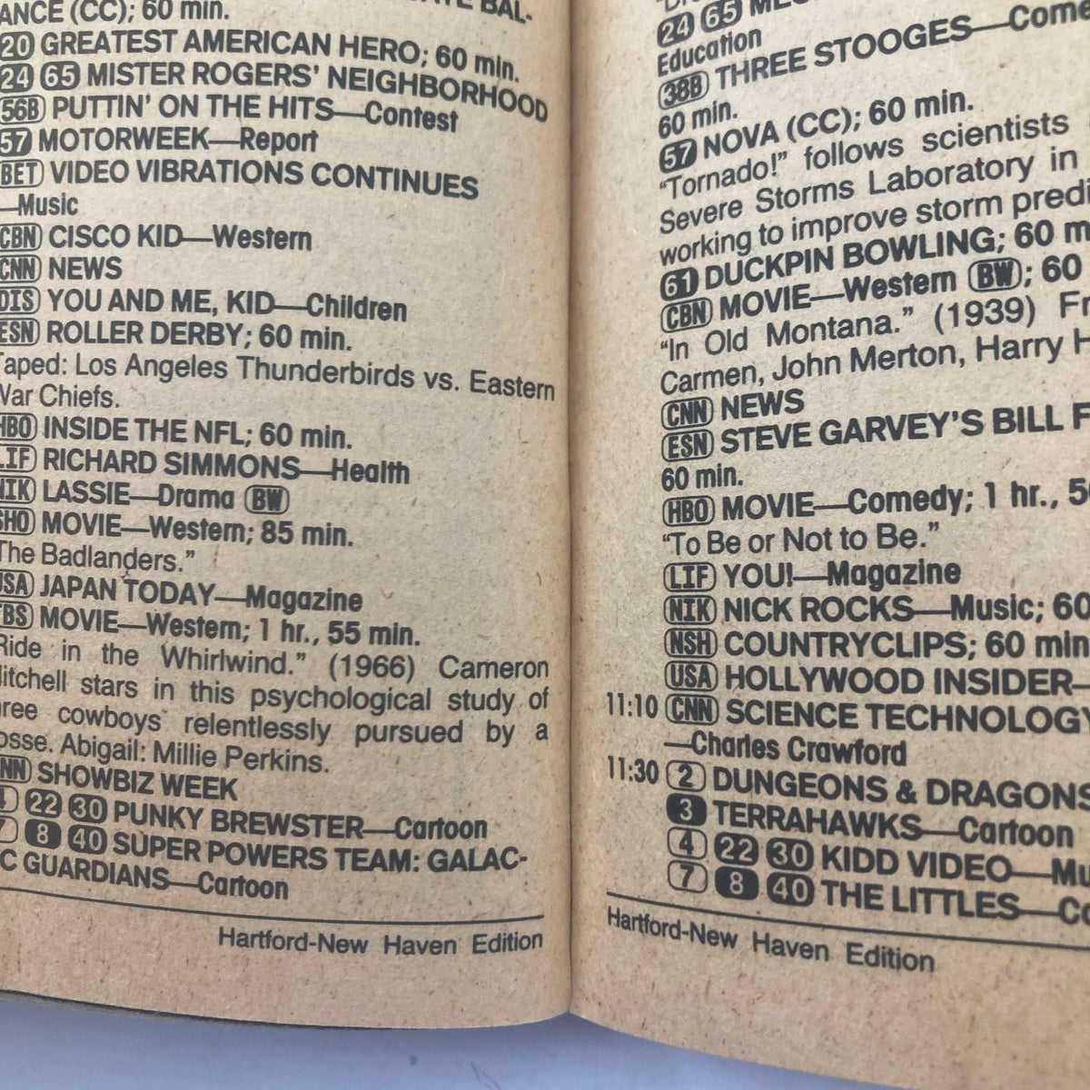 Interior page of TV Guide Magazine November 23, 1985, displaying TV listings and programming content for the Hartford-New Haven edition.