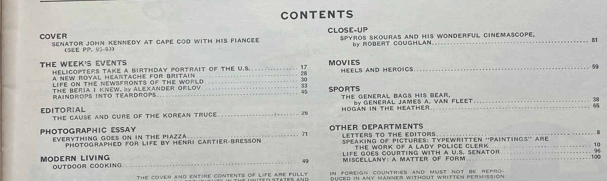 Life Magazine July 20, 1953 Featuring Senator John F. Kennedy & Fiancée Jackie Bouvier