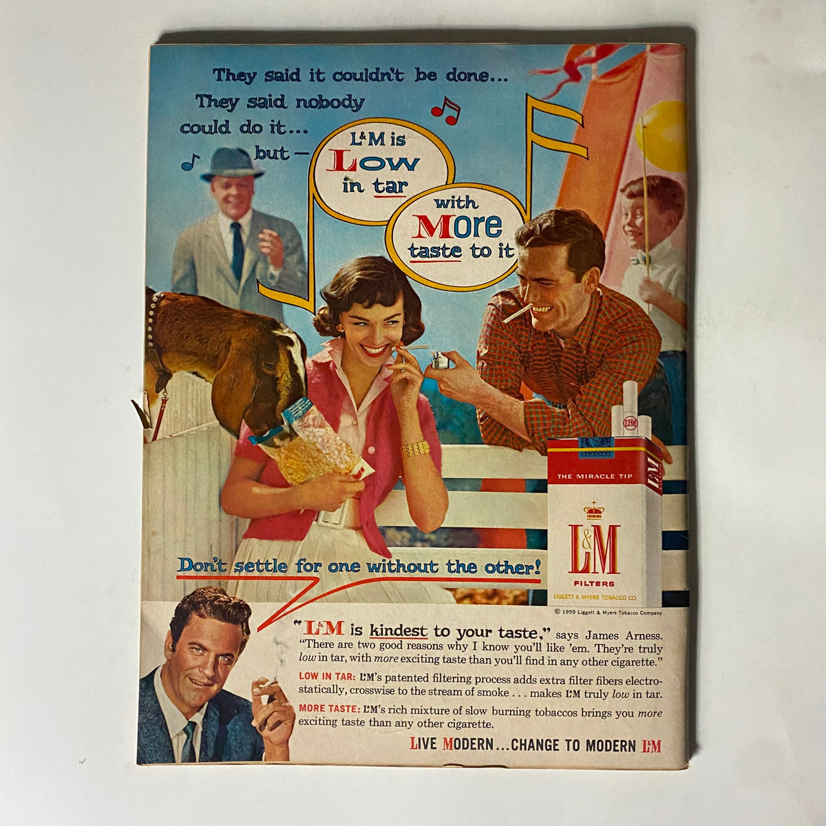 Back cover of the September 1959 Hot Rod Magazine, featuring an advertisement for L&M cigarettes with imagery of mid-century modern style.