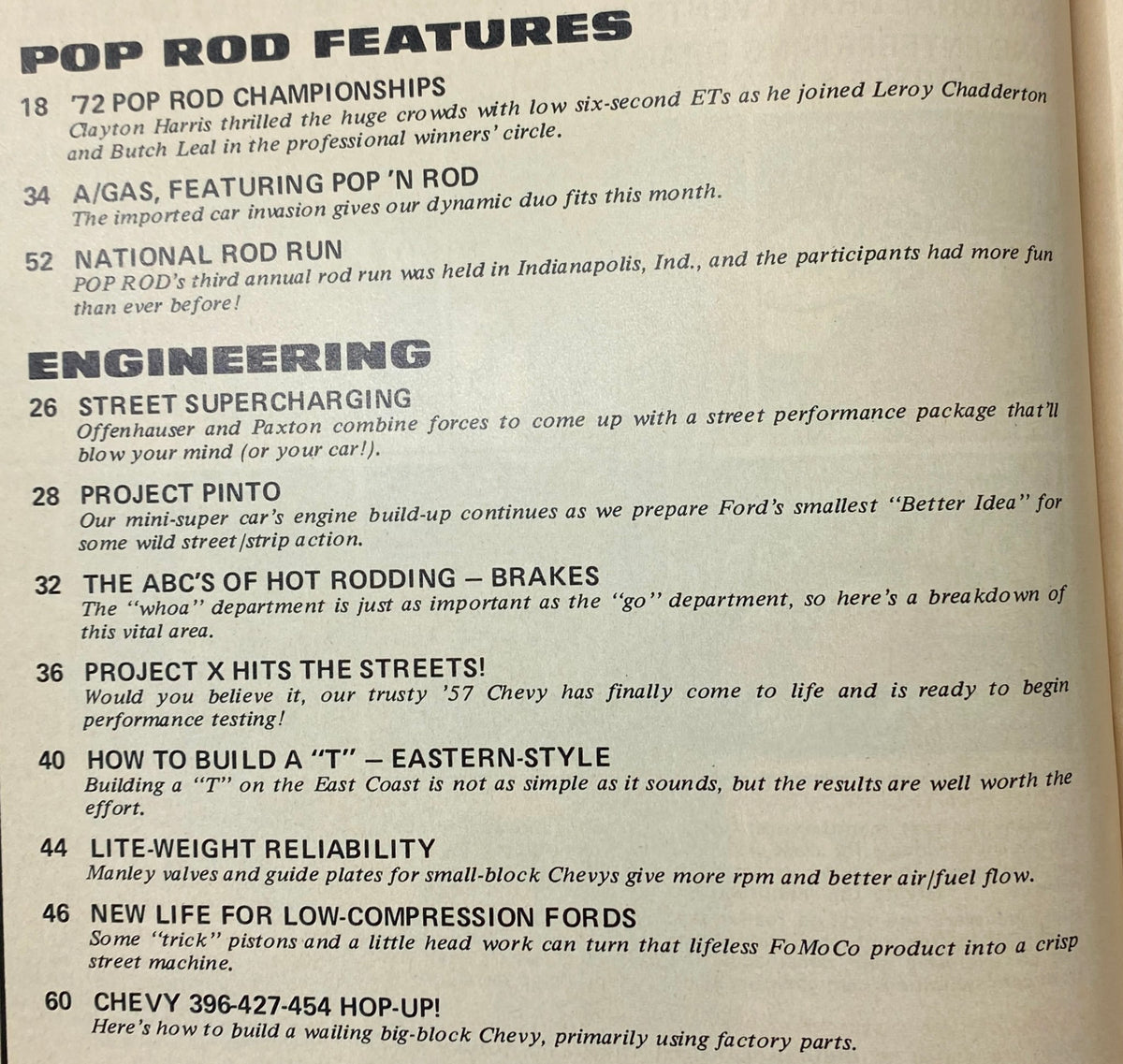 Popular Hot Rodding Magazine November 1972 Chevy 396-427-454 Hop Up No Label VG
