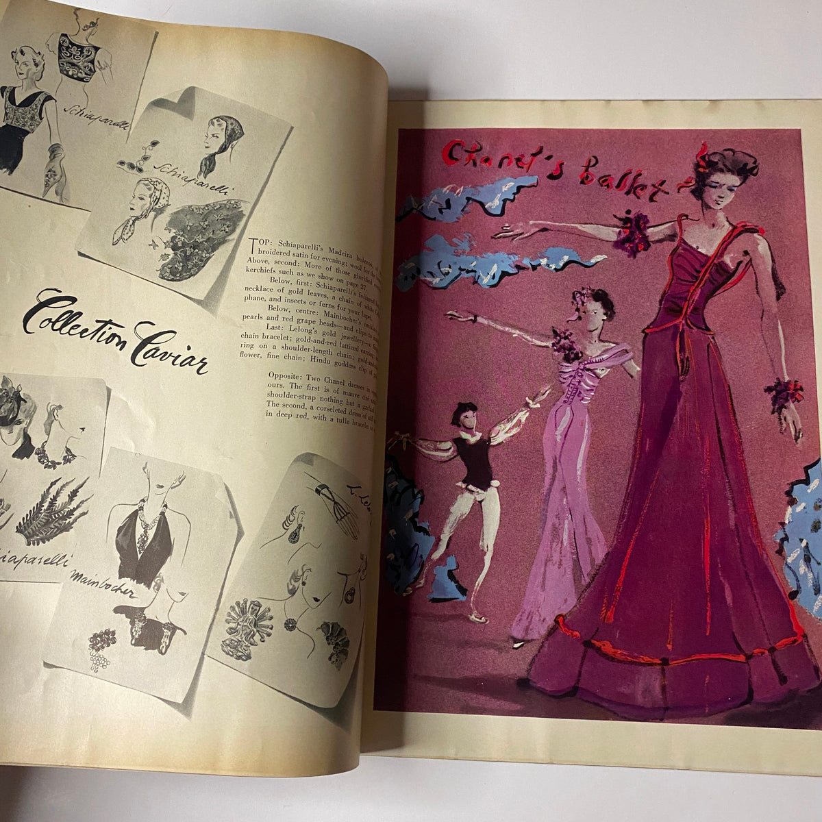 Vogue Magazine July 1, 1938 showcasing the 'Collection Caviar' article with elegant designs and illustrations representing high fashion, highlighted by the creative artistry of Georges Lepape.