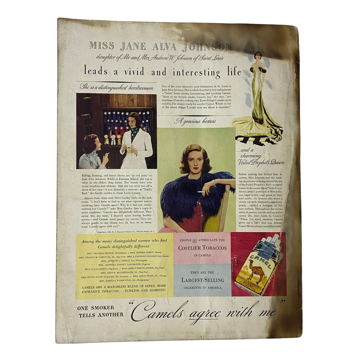 Back cover of Vogue Magazine July 1, 1938 Hot Weather Holidays by Georges Lepape featuring an advertisement with a distinguished lifestyle theme, highlighting the glamour of the era.