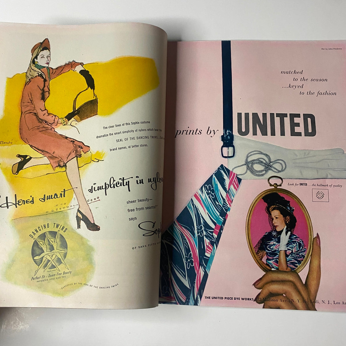 Vogue Magazine April 15, 1947 Decorating Issue Cover by Irving Penn featuring a whimsical advertisement with a model in a stylish outfit, promoting a summer fashion style.