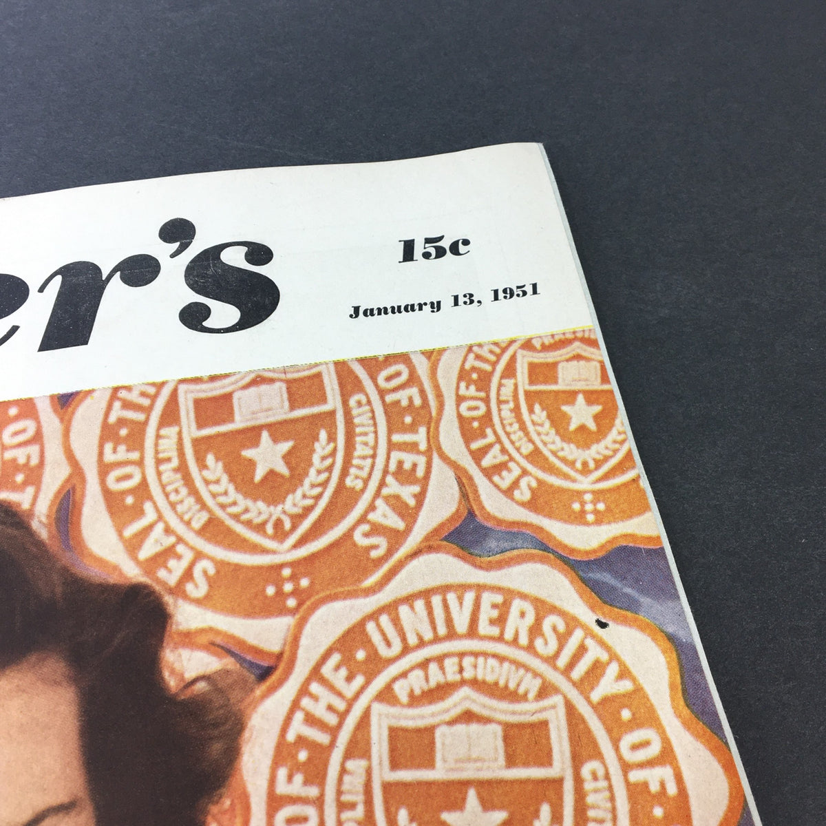 Close-up view of the top of VTG Collier's Magazine dated January 13, 1951 displaying the magazine title and publication date.