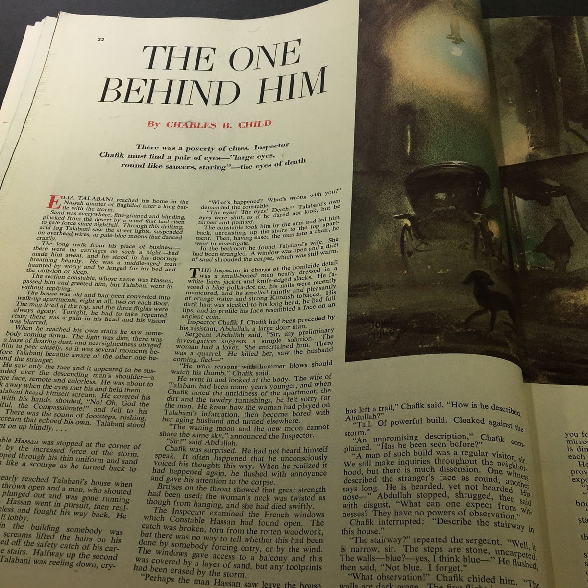 Collier's Magazine January 13 1951 includes the story 'The One Behind Him' by Charles B. Child, featuring a gripping illustration and narrative about crime investigation.
