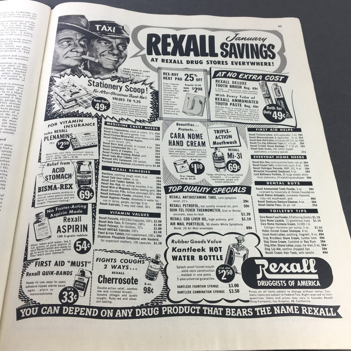 Collier's Magazine January 13 1951 features Rexall Drug Store advertisements, detailing various products and prices from that era.