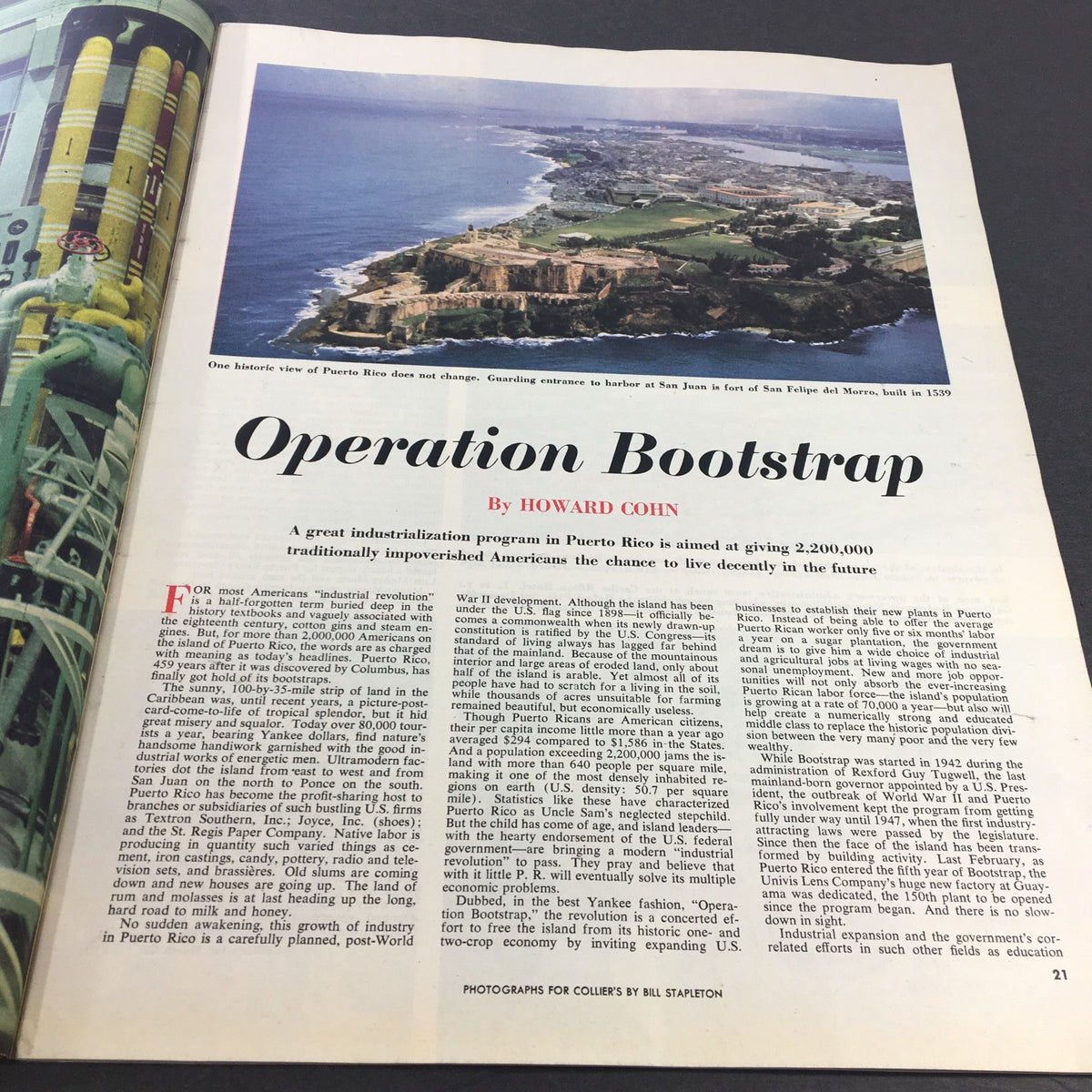 Collier's Magazine March 29 1952 featuring an article titled 'Operation Bootstrap' highlighting industrialization efforts in Puerto Rico.
