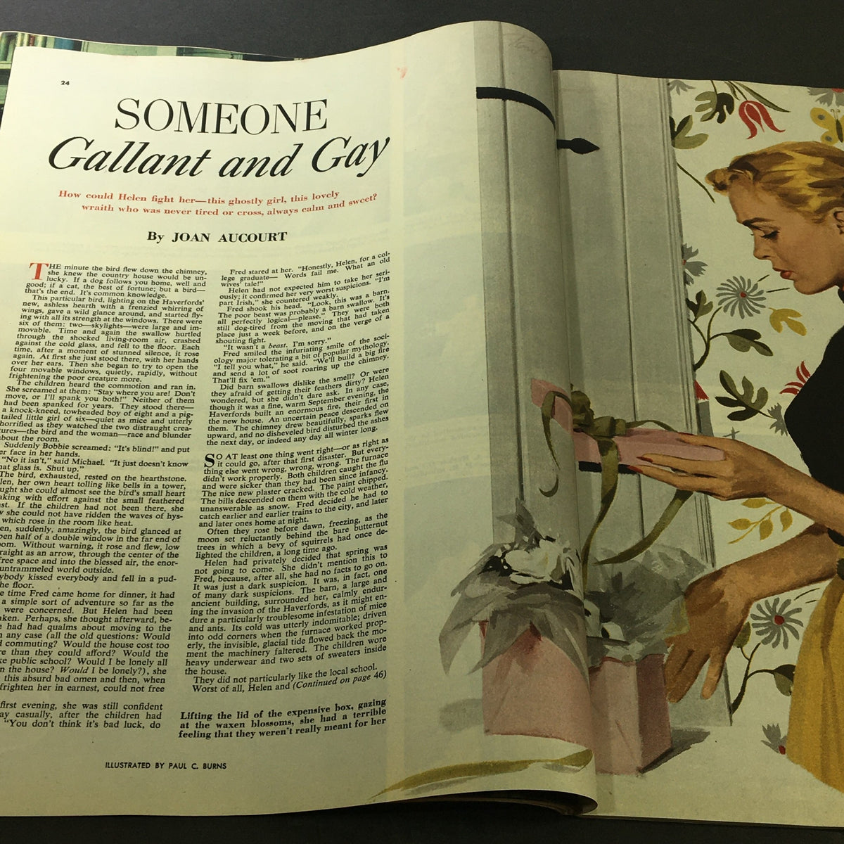 Collier's Magazine March 29 1952 showcasing the story 'Someone Gallant and Gay' with illustrations depicting a woman and a gift.