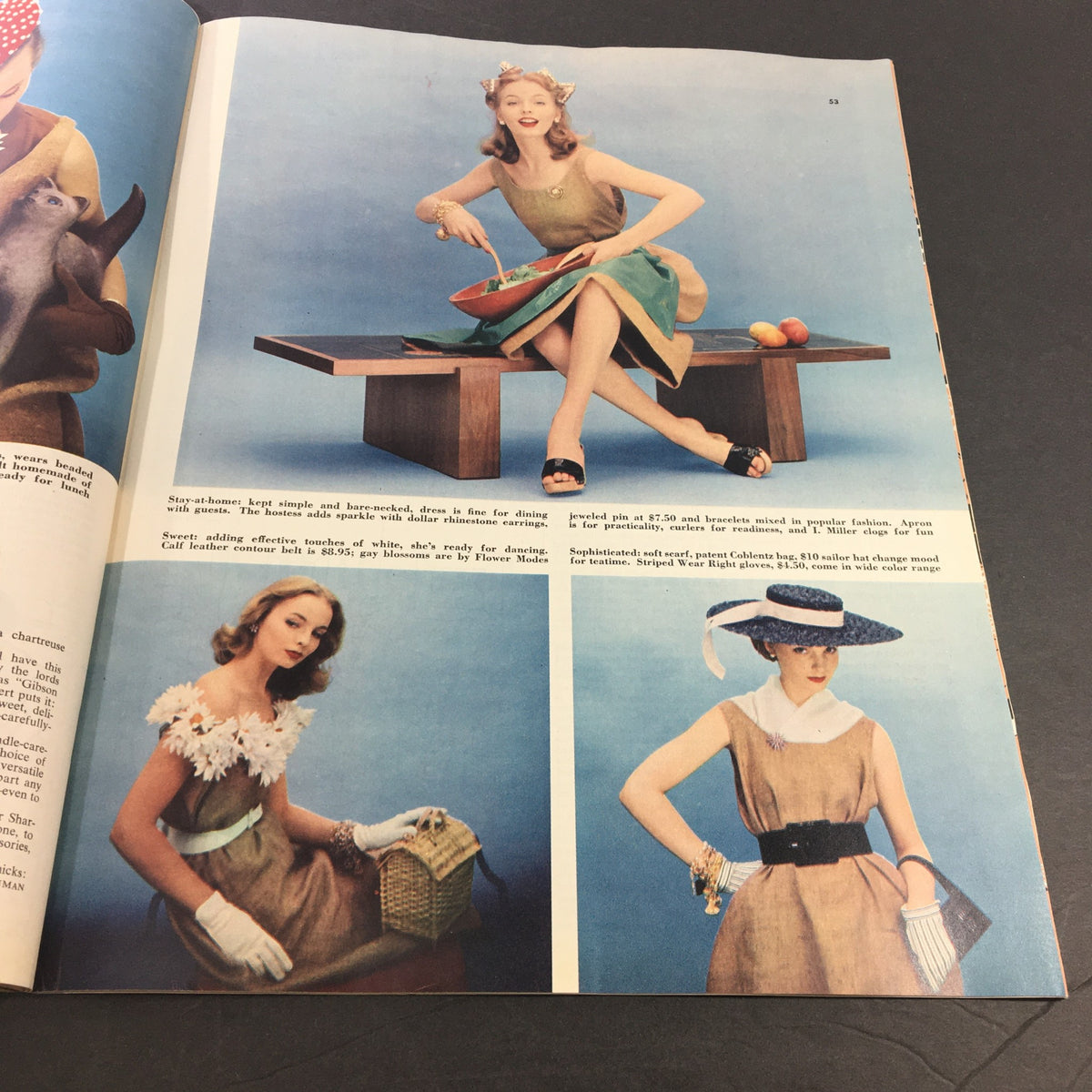 Fashion illustration from VTG Collier's Magazine March 29 1952 showcasing vintage women's apparel styles including dresses and accessories.